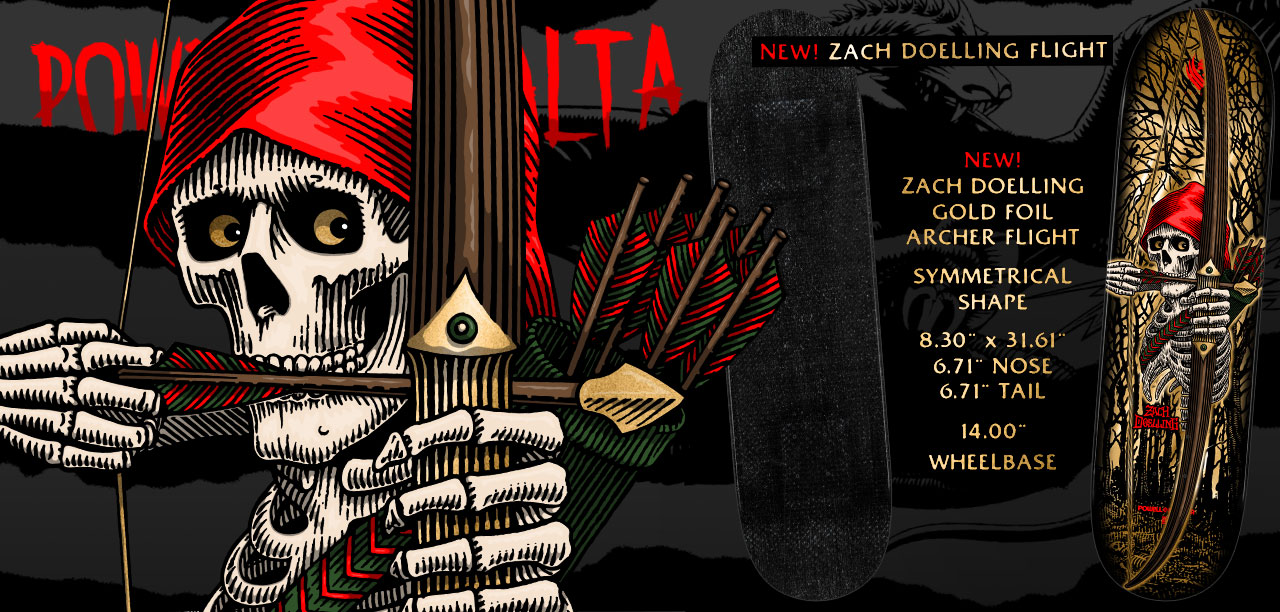 Powell Peralta Pro Zach Doelling Archer FLIGHT® Skateboard Deck Gold Foil - Shape 313 - 8.30 x 31.61